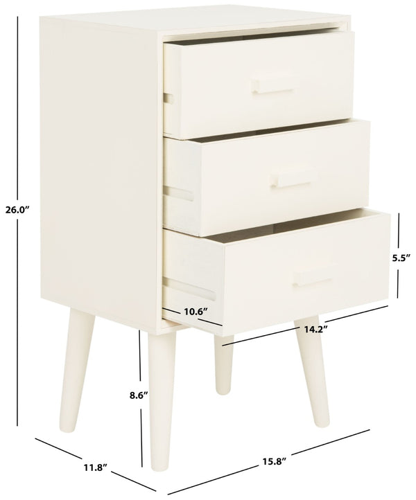 Safavieh Pomona 3-Drawer Accent Table - Mid-Century Charm With Distressed Finish For Stylish Storage Solutions Vintage White CHS5700A