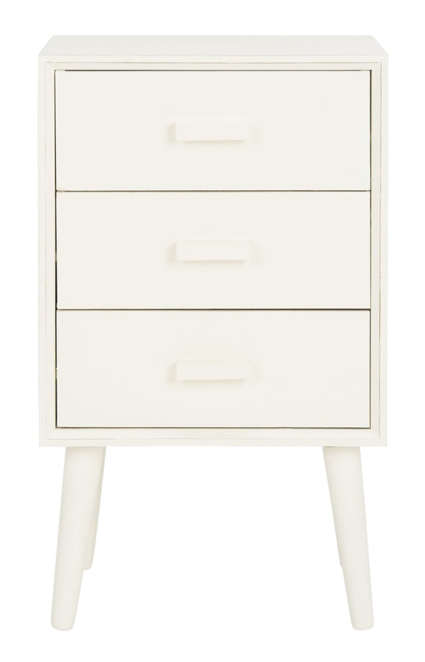 Safavieh Pomona 3-Drawer Accent Table - Mid-Century Charm With Distressed Finish For Stylish Storage Solutions Vintage White CHS5700A