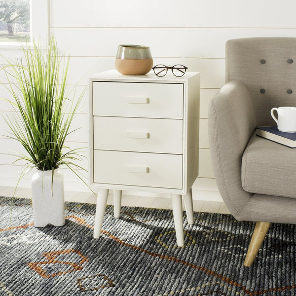 Safavieh Pomona 3-Drawer Accent Table - Mid-Century Charm With Distressed Finish For Stylish Storage Solutions Vintage White CHS5700A