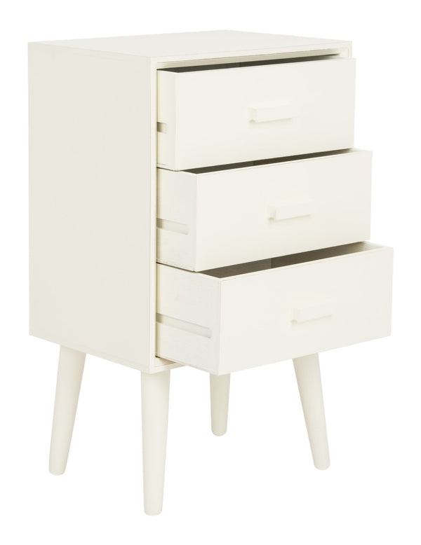 Safavieh Pomona 3-Drawer Accent Table - Mid-Century Charm With Distressed Finish For Stylish Storage Solutions Vintage White CHS5700A