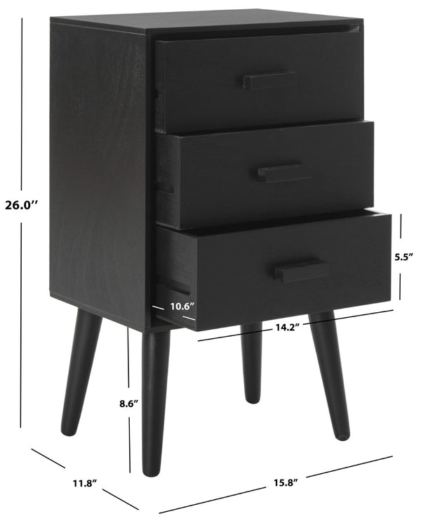 Safavieh Pomona 3-Drawer Accent Table - Mid-Century Charm With Distressed Finish For Stylish Storage Solutions Black CHS5700D
