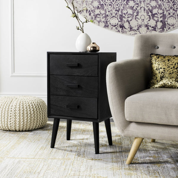 Safavieh Pomona 3-Drawer Accent Table - Mid-Century Charm With Distressed Finish For Stylish Storage Solutions Black CHS5700D