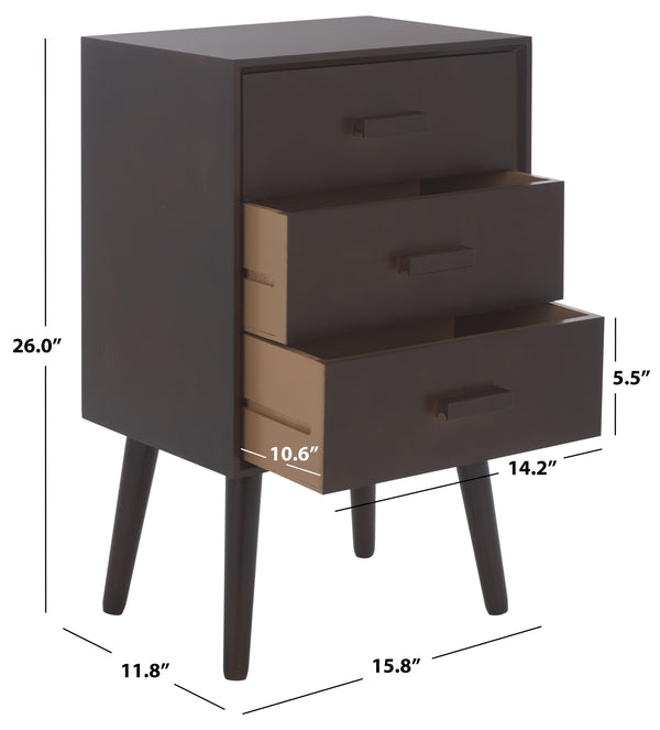 Safavieh Pomona Timeless 3 Drawer Accent Table In Dark Chocolate - Stylish Storage For Any Room Decor Dark Chocolate Solid Wood,Mdf Chs5700e