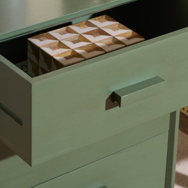 Safavieh Pomona Timeless 3 Drawer Accent Table In Dark Chocolate - Stylish Storage For Any Room Decor Dusty Green Solid Wood,Mdf Chs5700h