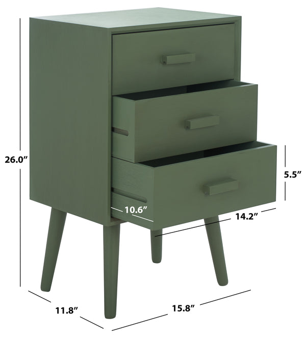 Safavieh Pomona Timeless 3 Drawer Accent Table In Dark Chocolate - Stylish Storage For Any Room Decor Dusty Green Solid Wood,Mdf Chs5700h