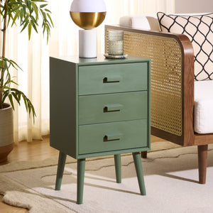 Safavieh Pomona Timeless 3 Drawer Accent Table In Dark Chocolate - Stylish Storage For Any Room Decor Dusty Green Solid Wood,Mdf Chs5700h