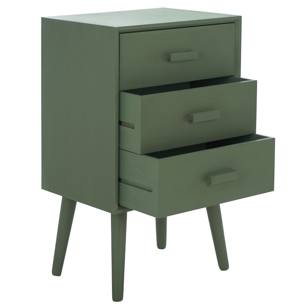 Safavieh POMONA 3 Drawer Accent Table – Stylish Mid-Century Design for Smart Storage in Any Space Dusty Green CHS5700H