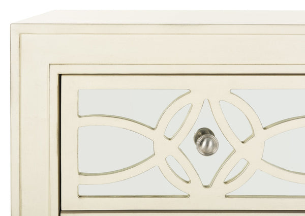 Safavieh Catalina 3-Drawer Chest: Luxe Deco Design With Stylish Guilloche Pattern For Modern Storage Solutions Antique Beige/Mirror CHS6400B