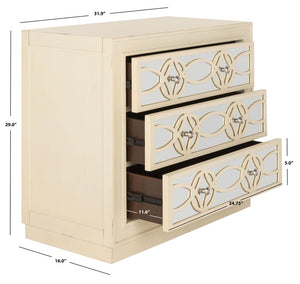 Safavieh Catalina 3-Drawer Chest: Luxe Deco Design With Stylish Guilloche Pattern For Modern Storage Solutions Antique Beige/Mirror CHS6400B