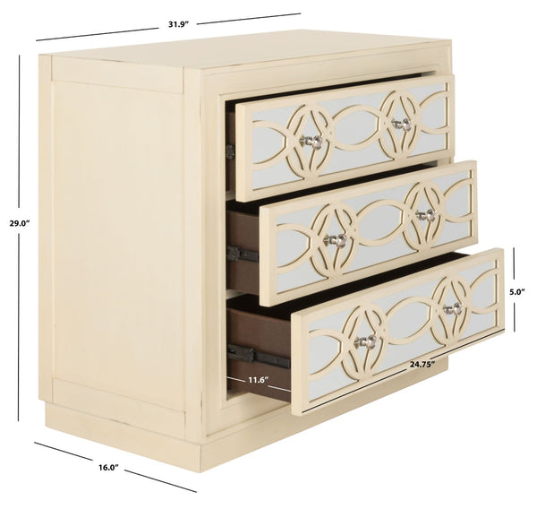 Safavieh Catalina 3-Drawer Chest: Luxe Deco Design With Stylish Guilloche Pattern For Modern Storage Solutions Antique Beige/Mirror CHS6400B