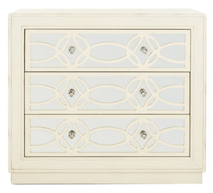 Safavieh Catalina 3-Drawer Chest: Luxe Deco Design With Stylish Guilloche Pattern For Modern Storage Solutions Antique Beige/Mirror CHS6400B