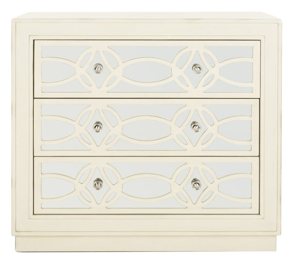 Safavieh Catalina 3-Drawer Chest: Luxe Deco Design With Stylish Guilloche Pattern For Modern Storage Solutions Antique Beige/Mirror CHS6400B