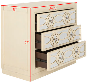Safavieh Catalina 3-Drawer Chest: Luxe Deco Design With Stylish Guilloche Pattern For Modern Storage Solutions Antique Beige/Mirror CHS6400B