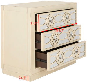 Safavieh Catalina 3-Drawer Chest: Luxe Deco Design With Stylish Guilloche Pattern For Modern Storage Solutions Antique Beige/Mirror CHS6400B