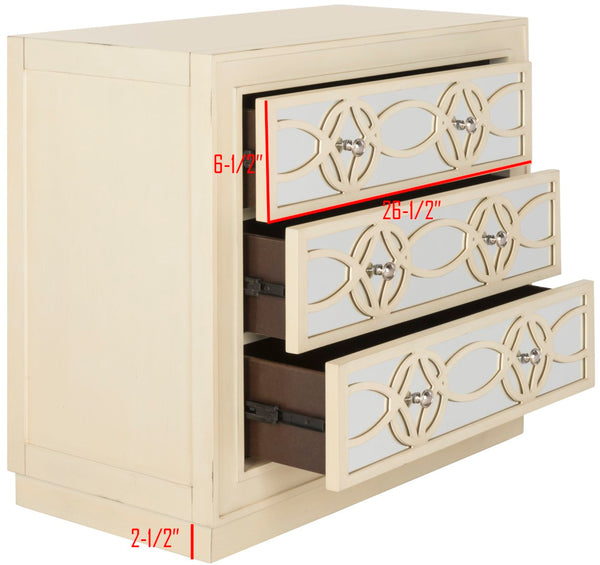 Safavieh Catalina 3-Drawer Chest: Luxe Deco Design With Stylish Guilloche Pattern For Modern Storage Solutions Antique Beige/Mirror CHS6400B