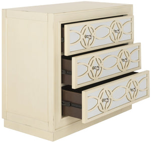 Safavieh Catalina 3-Drawer Chest: Luxe Deco Design With Stylish Guilloche Pattern For Modern Storage Solutions Antique Beige/Mirror CHS6400B