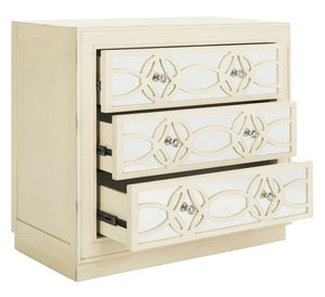 Safavieh Catalina 3-Drawer Chest: Luxe Deco Design With Stylish Guilloche Pattern For Modern Storage Solutions Antique Beige/Mirror CHS6400B