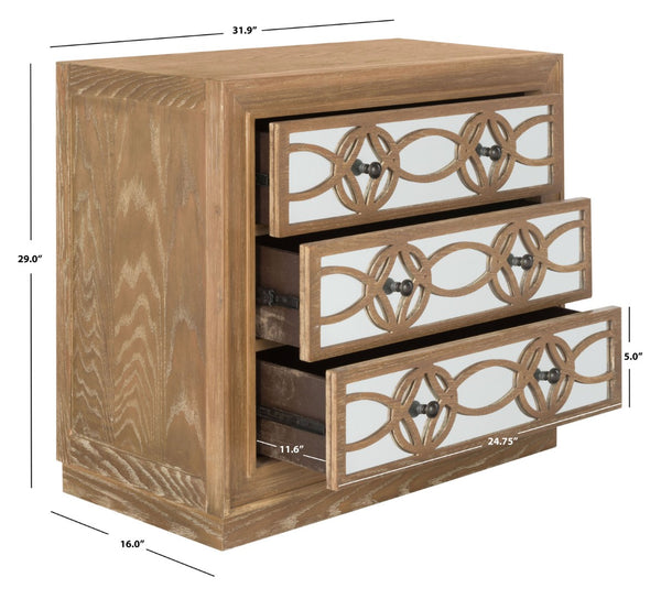 Safavieh Catalina 3-Drawer Chest: Luxe Deco Design With Stylish Guilloche Pattern For Modern Storage Solutions Rustic Oak/Mirror CHS6400C