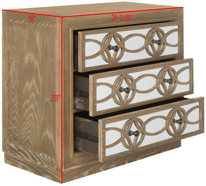 Safavieh Catalina 3-Drawer Chest: Luxe Deco Design With Stylish Guilloche Pattern For Modern Storage Solutions Rustic Oak/Mirror CHS6400C
