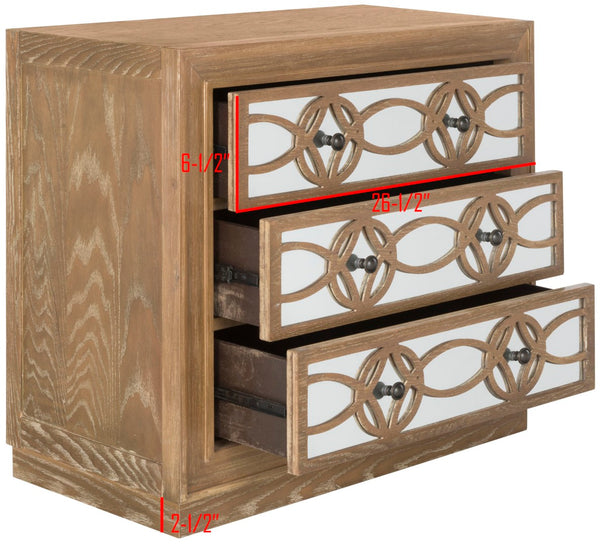 Safavieh Catalina 3-Drawer Chest: Luxe Deco Design With Stylish Guilloche Pattern For Modern Storage Solutions Rustic Oak/Mirror CHS6400C
