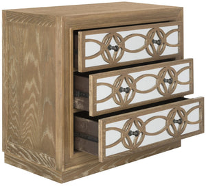 Safavieh Catalina 3-Drawer Chest: Luxe Deco Design With Stylish Guilloche Pattern For Modern Storage Solutions Rustic Oak/Mirror CHS6400C