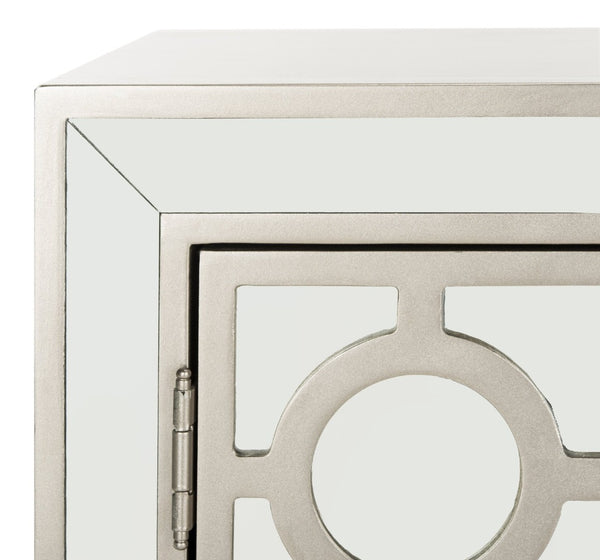 Safavieh Kaia Two-Door Chest: Glamorous Art Deco Design With Mirrored Lattice, Perfect For Stylish Storage Solutions Champagne/Mirror CHS6404A