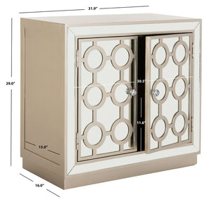 Safavieh Kaia Two-Door Chest: Glamorous Art Deco Design With Mirrored Lattice, Perfect For Stylish Storage Solutions Champagne/Mirror CHS6404A