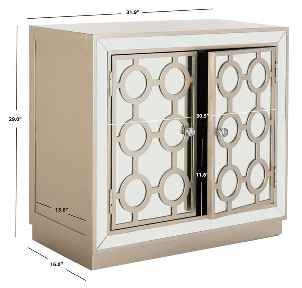 Safavieh Kaia Two-Door Chest: Glamorous Art Deco Design With Mirrored Lattice, Perfect For Stylish Storage Solutions Champagne/Mirror CHS6404A