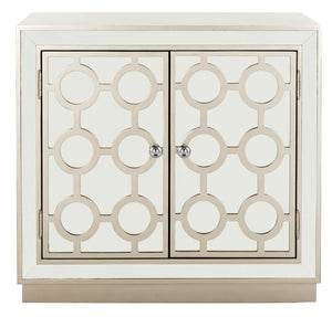Safavieh Kaia Two-Door Chest: Glamorous Art Deco Design With Mirrored Lattice, Perfect For Stylish Storage Solutions Champagne/Mirror CHS6404A