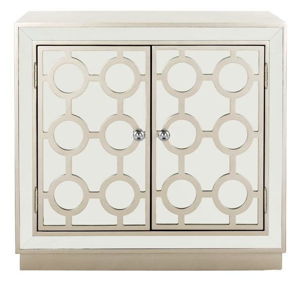 Safavieh Kaia Two-Door Chest: Glamorous Art Deco Design With Mirrored Lattice, Perfect For Stylish Storage Solutions Champagne/Mirror CHS6404A