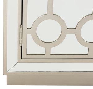 Safavieh Kaia Two-Door Chest: Glamorous Art Deco Design With Mirrored Lattice, Perfect For Stylish Storage Solutions Champagne/Mirror CHS6404A