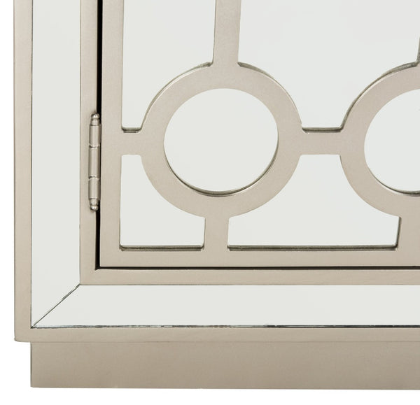Safavieh Kaia Two-Door Chest: Glamorous Art Deco Design With Mirrored Lattice, Perfect For Stylish Storage Solutions Champagne/Mirror CHS6404A
