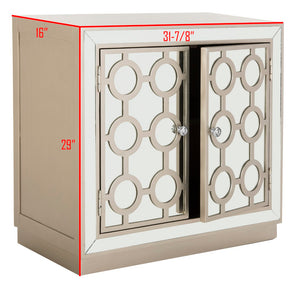 Safavieh Kaia Two-Door Chest: Glamorous Art Deco Design With Mirrored Lattice, Perfect For Stylish Storage Solutions Champagne/Mirror CHS6404A