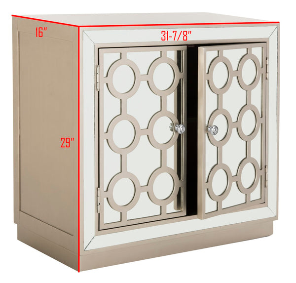 Safavieh Kaia Two-Door Chest: Glamorous Art Deco Design With Mirrored Lattice, Perfect For Stylish Storage Solutions Champagne/Mirror CHS6404A