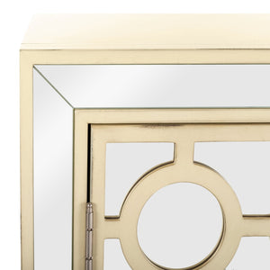 Safavieh Kaia Two-Door Chest: Glamorous Art Deco Design With Mirrored Lattice, Perfect For Stylish Storage Solutions Antique Beige/Mirror CHS6404B