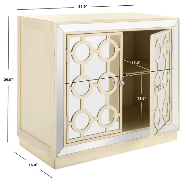 Safavieh Kaia Two-Door Chest: Glamorous Art Deco Design With Mirrored Lattice, Perfect For Stylish Storage Solutions Antique Beige/Mirror CHS6404B