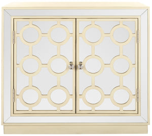 Safavieh Kaia Two-Door Chest: Glamorous Art Deco Design With Mirrored Lattice, Perfect For Stylish Storage Solutions Antique Beige/Mirror CHS6404B