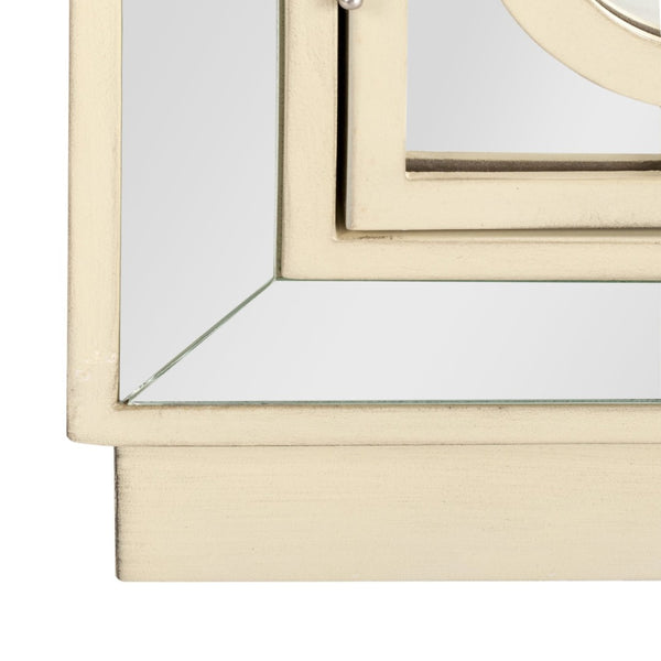 Safavieh Kaia Two-Door Chest: Glamorous Art Deco Design With Mirrored Lattice, Perfect For Stylish Storage Solutions Antique Beige/Mirror CHS6404B