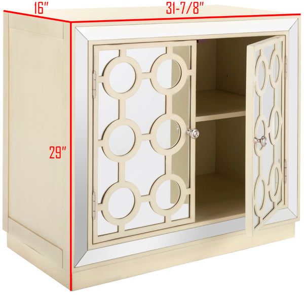 Safavieh Kaia Two-Door Chest: Glamorous Art Deco Design With Mirrored Lattice, Perfect For Stylish Storage Solutions Antique Beige/Mirror CHS6404B