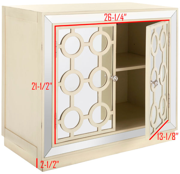 Safavieh Kaia Two-Door Chest: Glamorous Art Deco Design With Mirrored Lattice, Perfect For Stylish Storage Solutions Antique Beige/Mirror CHS6404B