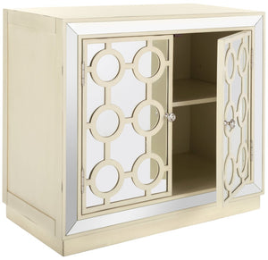 Safavieh Kaia Two-Door Chest: Glamorous Art Deco Design With Mirrored Lattice, Perfect For Stylish Storage Solutions Antique Beige/Mirror CHS6404B