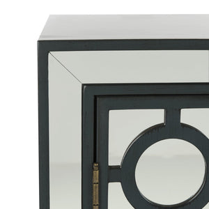 Safavieh Kaia Two-Door Chest: Glamorous Art Deco Design With Mirrored Lattice, Perfect For Stylish Storage Solutions Steel Teal/Mirror CHS6404C