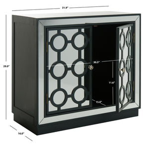 Safavieh Kaia Two-Door Chest: Glamorous Art Deco Design With Mirrored Lattice, Perfect For Stylish Storage Solutions Steel Teal/Mirror CHS6404C