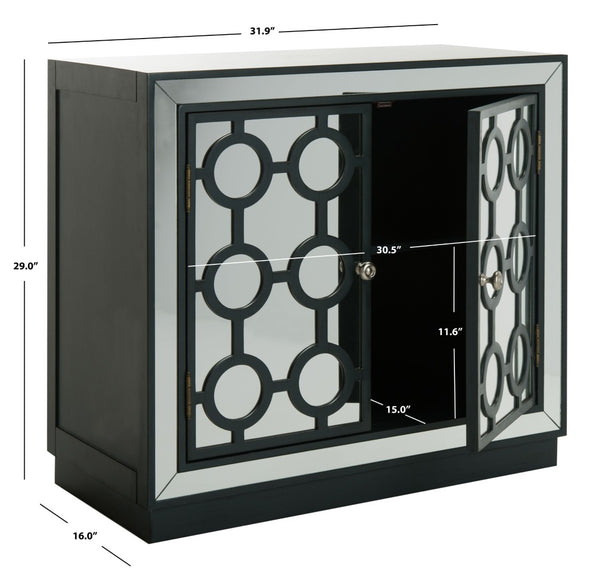 Safavieh Kaia Two-Door Chest: Glamorous Art Deco Design With Mirrored Lattice, Perfect For Stylish Storage Solutions Steel Teal/Mirror CHS6404C