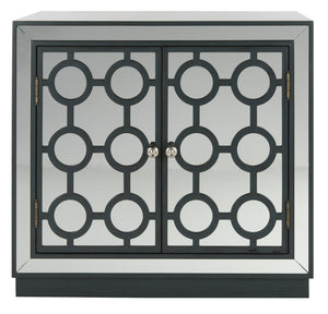 Safavieh Kaia Two-Door Chest: Glamorous Art Deco Design With Mirrored Lattice, Perfect For Stylish Storage Solutions Steel Teal/Mirror CHS6404C
