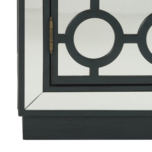 Safavieh Kaia Two-Door Chest: Glamorous Art Deco Design With Mirrored Lattice, Perfect For Stylish Storage Solutions Steel Teal/Mirror CHS6404C