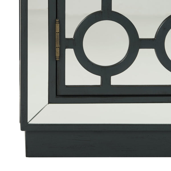 Safavieh Kaia Two-Door Chest: Glamorous Art Deco Design With Mirrored Lattice, Perfect For Stylish Storage Solutions Steel Teal/Mirror CHS6404C