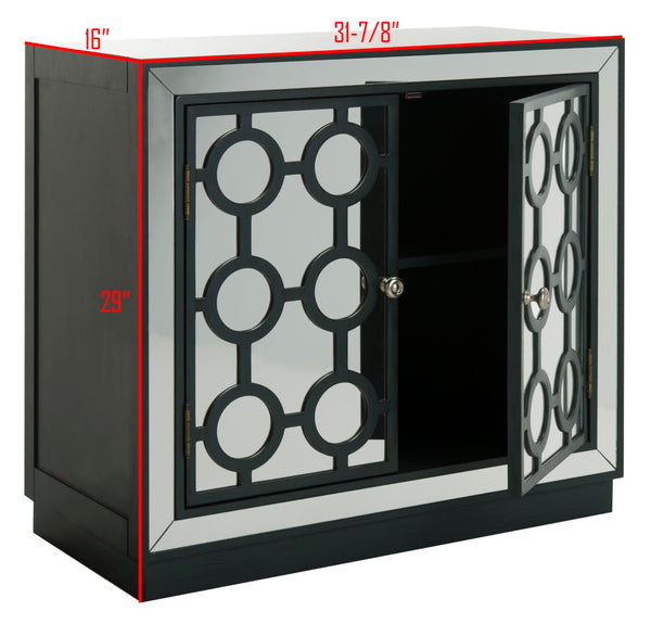 Safavieh Kaia Two-Door Chest: Glamorous Art Deco Design With Mirrored Lattice, Perfect For Stylish Storage Solutions Steel Teal/Mirror CHS6404C