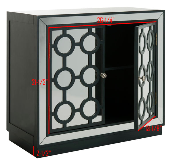 Safavieh Kaia Two-Door Chest: Glamorous Art Deco Design With Mirrored Lattice, Perfect For Stylish Storage Solutions Steel Teal/Mirror CHS6404C
