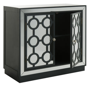 Safavieh Kaia Two-Door Chest: Glamorous Art Deco Design With Mirrored Lattice, Perfect For Stylish Storage Solutions Steel Teal/Mirror CHS6404C